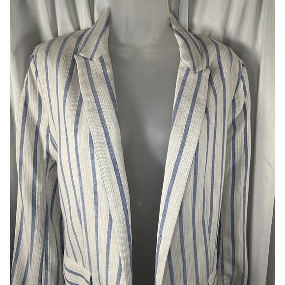 H&M Striped Linen Blend Jacket White Blue 8 Coastal Chic Preppy Academia 88-26 - Picture 2 of 14